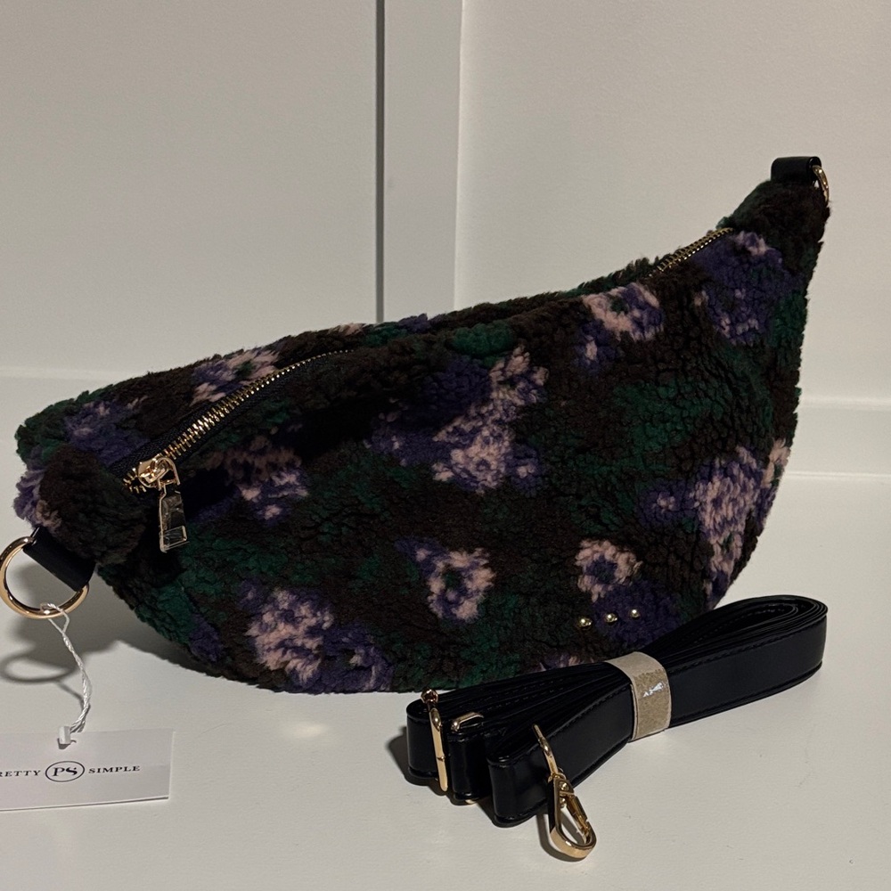 Pretty Simple Sherpa Crossbody Bag - Green, Light Pink and Purple